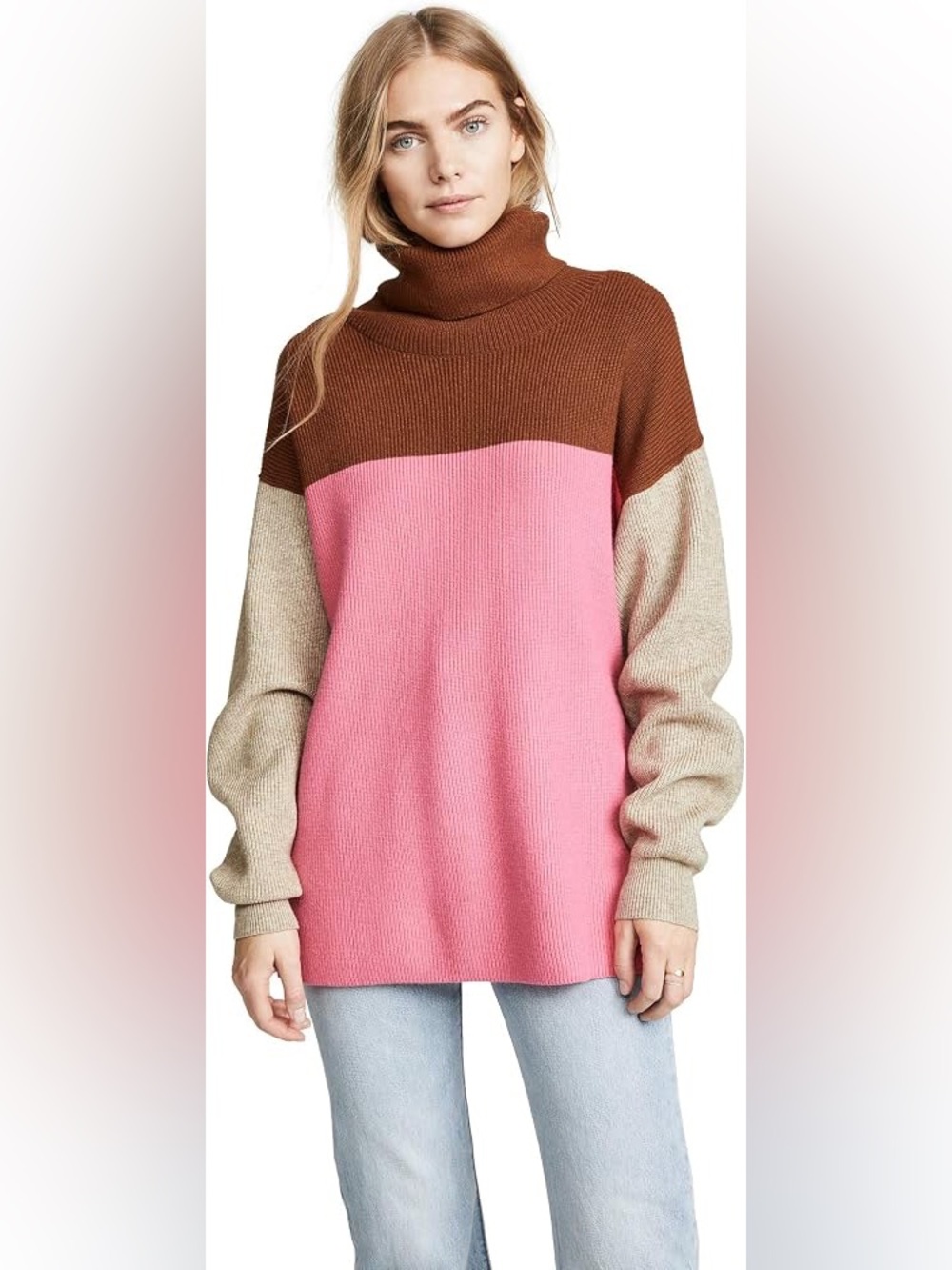 Free People Softly Structured Colorblock Tunic Sweater Candy Pop Small